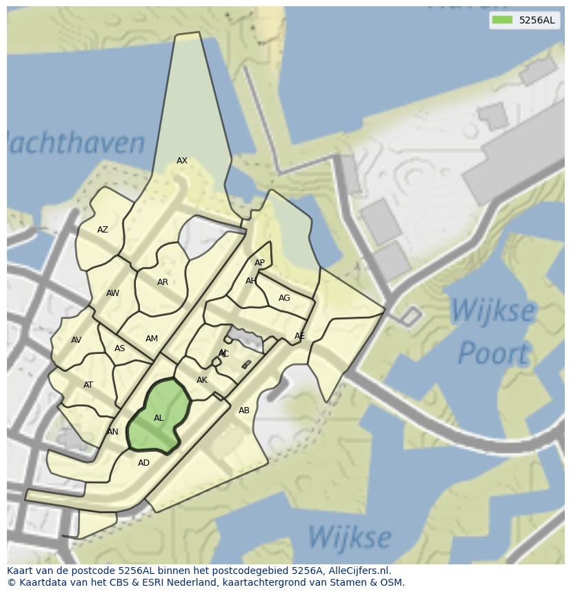 Afbeelding van het postcodegebied 5256 AL op de kaart.