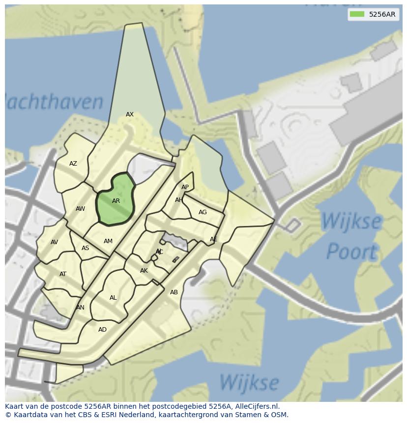 Afbeelding van het postcodegebied 5256 AR op de kaart.
