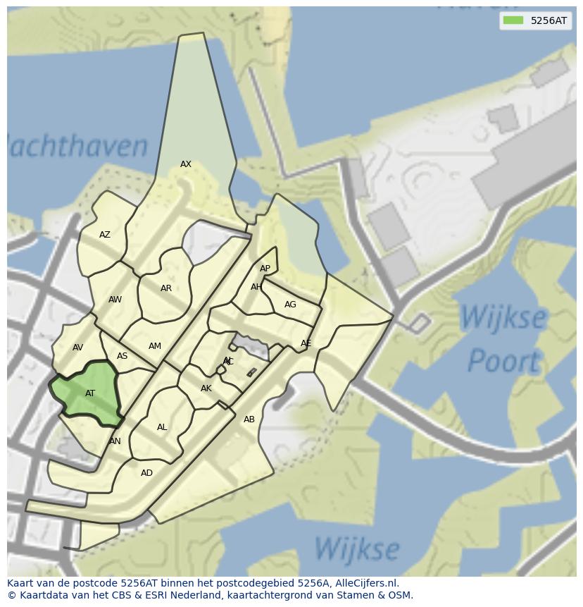 Afbeelding van het postcodegebied 5256 AT op de kaart.