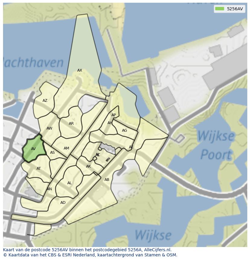 Afbeelding van het postcodegebied 5256 AV op de kaart.