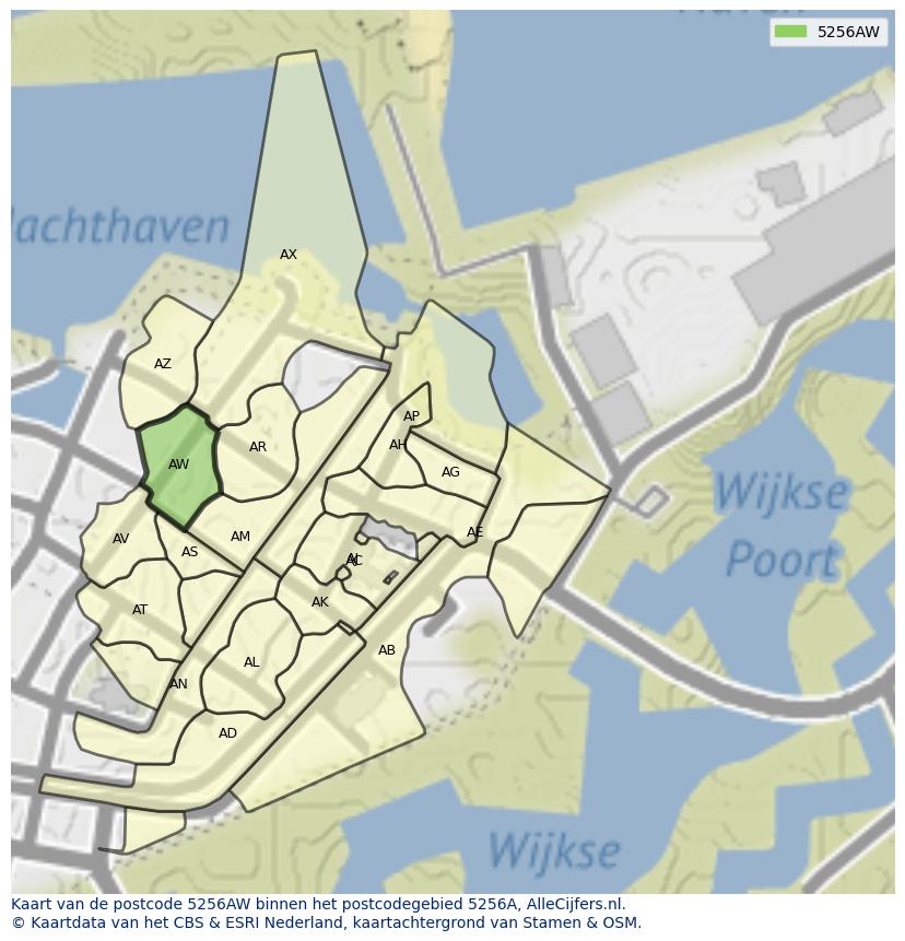 Afbeelding van het postcodegebied 5256 AW op de kaart.
