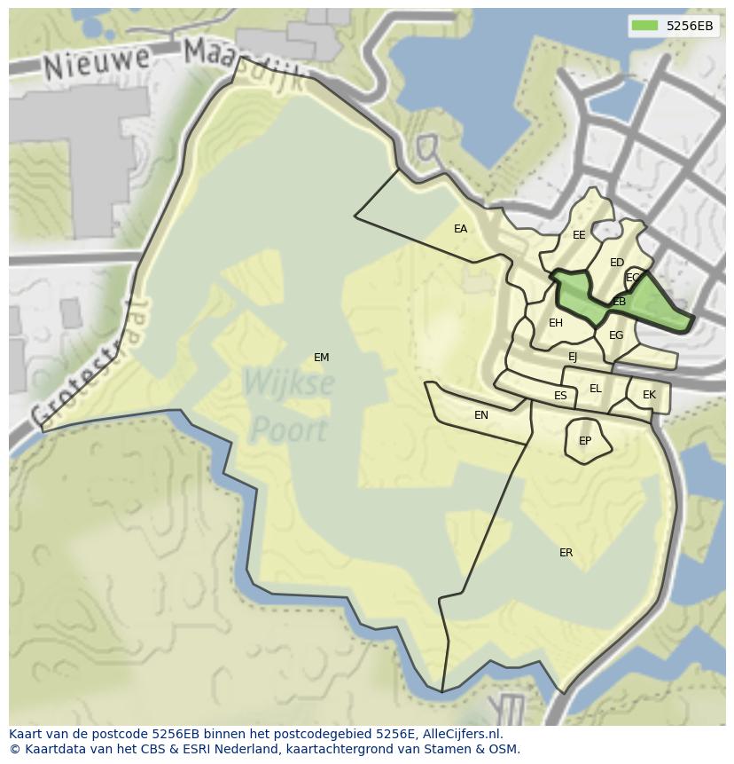 Afbeelding van het postcodegebied 5256 EB op de kaart.