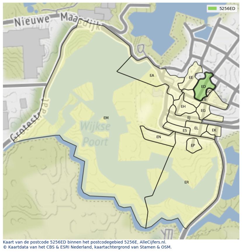 Afbeelding van het postcodegebied 5256 ED op de kaart.