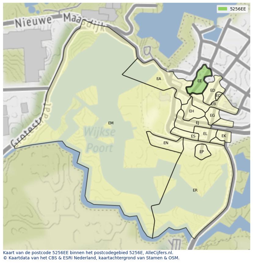 Afbeelding van het postcodegebied 5256 EE op de kaart.