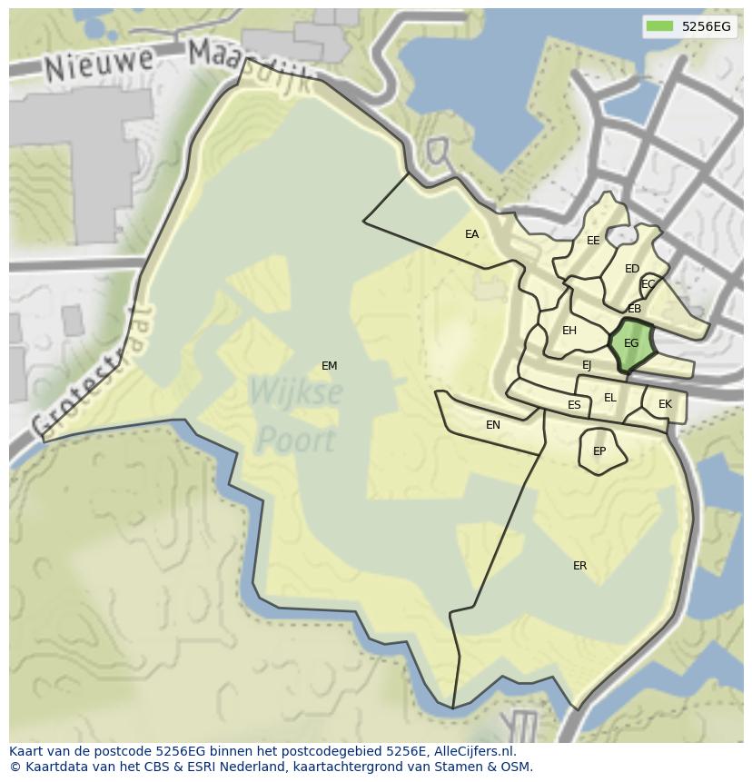 Afbeelding van het postcodegebied 5256 EG op de kaart.