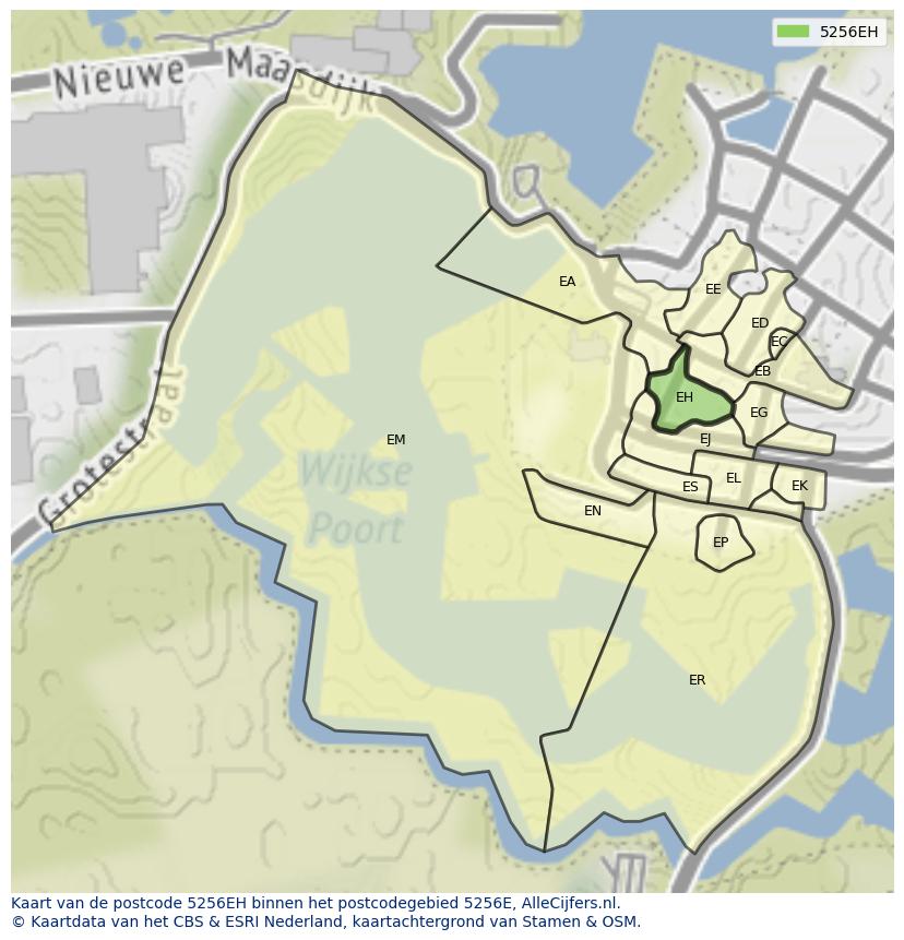 Afbeelding van het postcodegebied 5256 EH op de kaart.