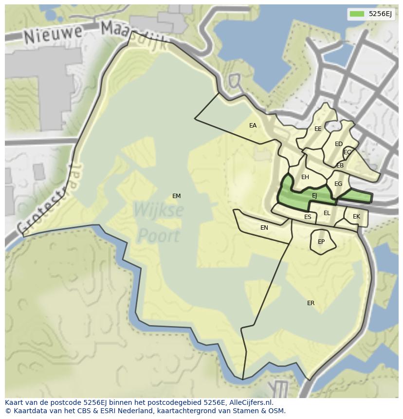 Afbeelding van het postcodegebied 5256 EJ op de kaart.