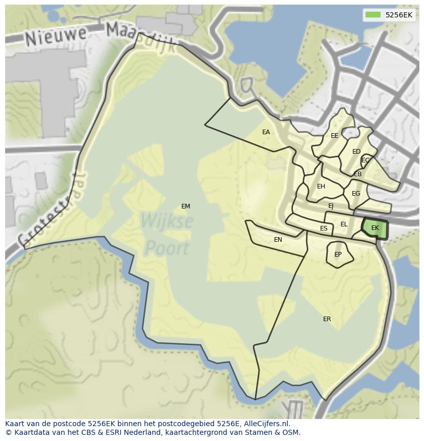 Afbeelding van het postcodegebied 5256 EK op de kaart.