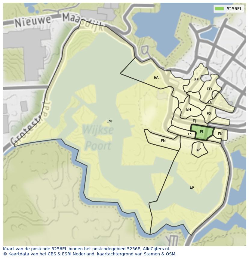 Afbeelding van het postcodegebied 5256 EL op de kaart.