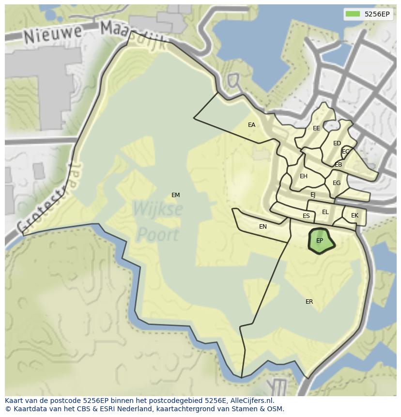 Afbeelding van het postcodegebied 5256 EP op de kaart.