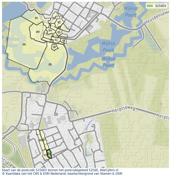 Afbeelding van het postcodegebied 5256 EV op de kaart.