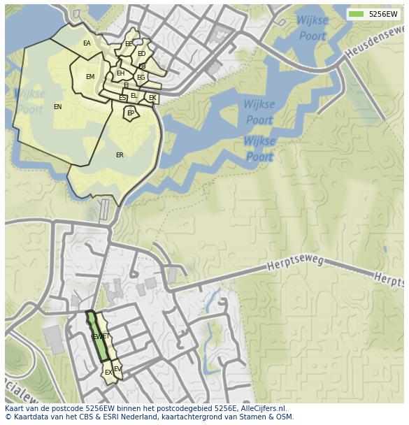 Afbeelding van het postcodegebied 5256 EW op de kaart.