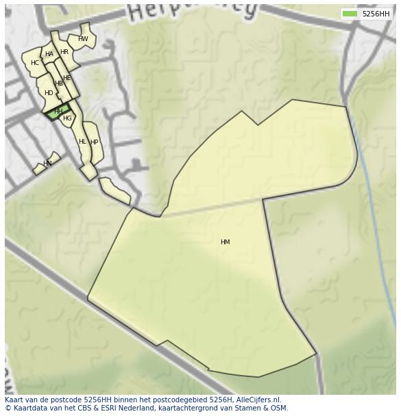 Afbeelding van het postcodegebied 5256 HH op de kaart.