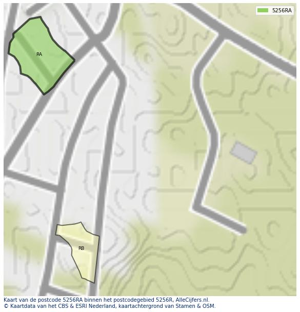 Afbeelding van het postcodegebied 5256 RA op de kaart.