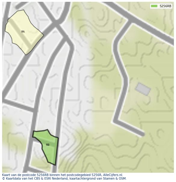 Afbeelding van het postcodegebied 5256 RB op de kaart.