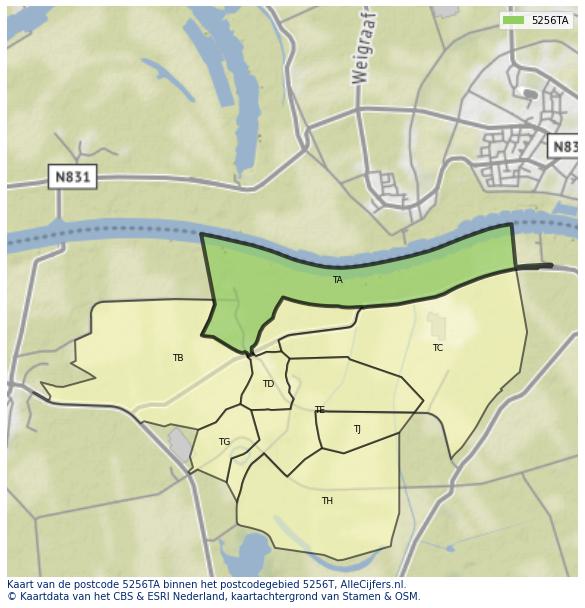 Afbeelding van het postcodegebied 5256 TA op de kaart.