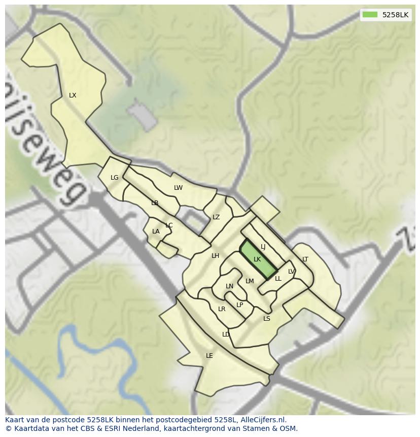 Afbeelding van het postcodegebied 5258 LK op de kaart.