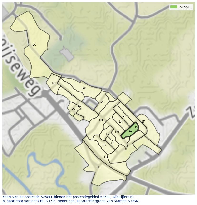 Afbeelding van het postcodegebied 5258 LL op de kaart.