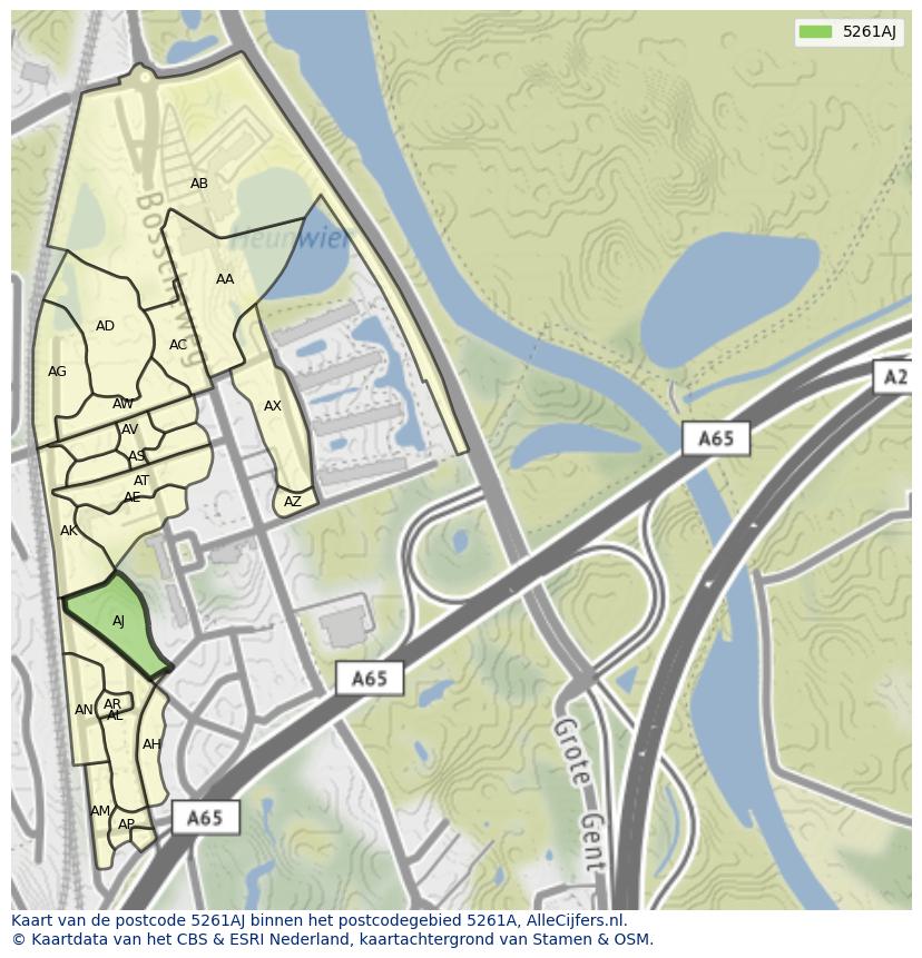 Afbeelding van het postcodegebied 5261 AJ op de kaart.