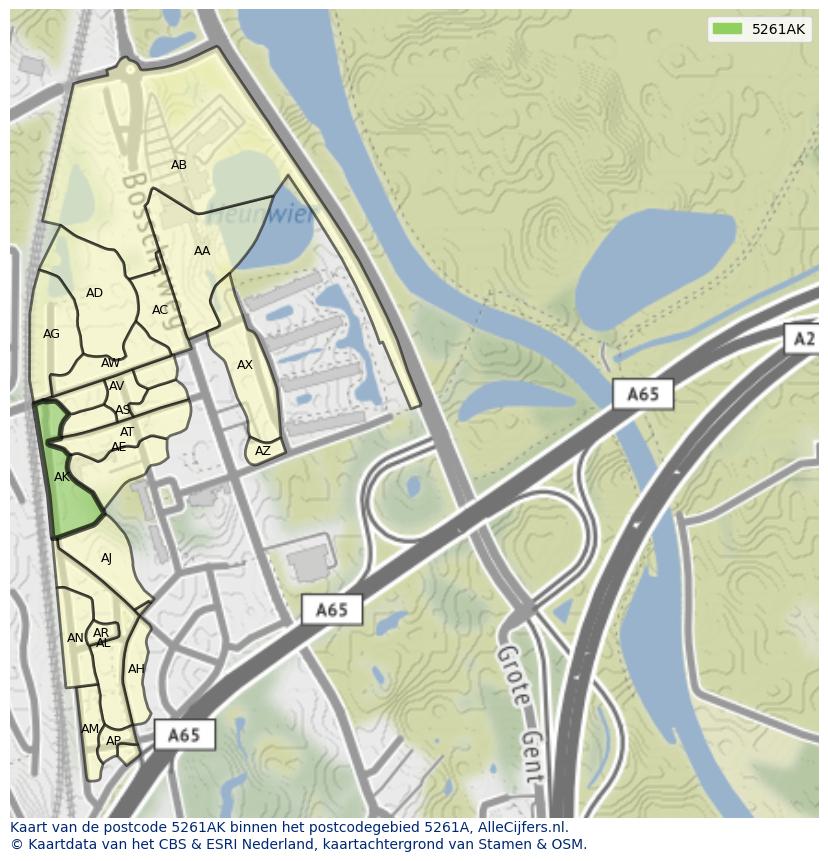 Afbeelding van het postcodegebied 5261 AK op de kaart.