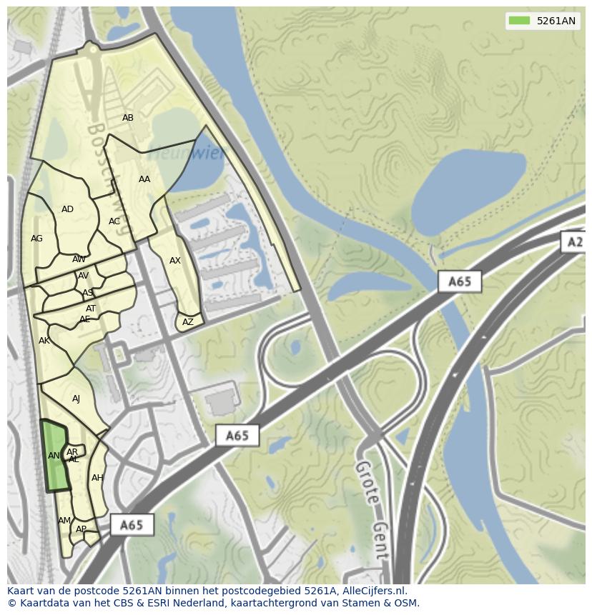 Afbeelding van het postcodegebied 5261 AN op de kaart.