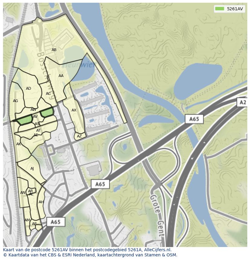 Afbeelding van het postcodegebied 5261 AV op de kaart.