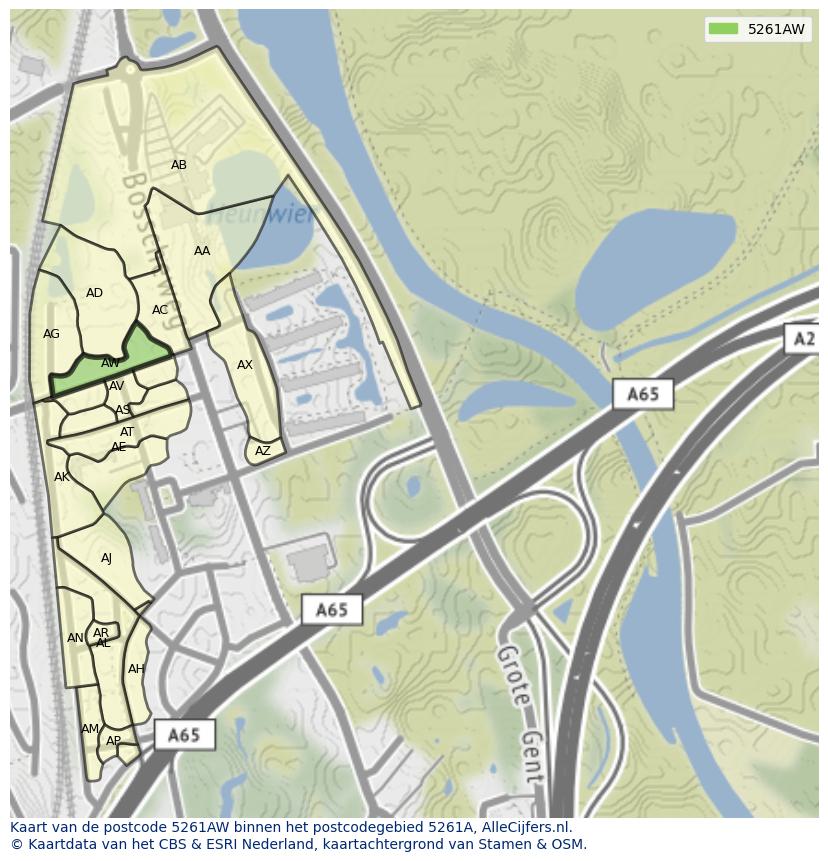 Afbeelding van het postcodegebied 5261 AW op de kaart.