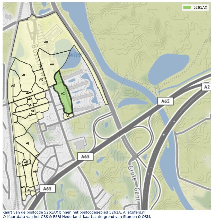Afbeelding van het postcodegebied 5261 AX op de kaart.