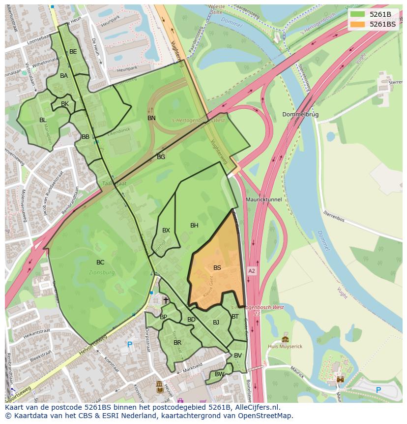 Afbeelding van het postcodegebied 5261 BS op de kaart.