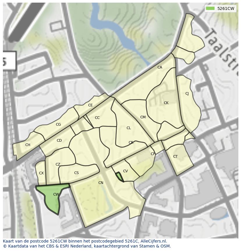 Afbeelding van het postcodegebied 5261 CW op de kaart.