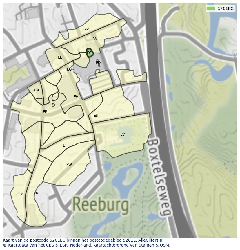 Afbeelding van het postcodegebied 5261 EC op de kaart.