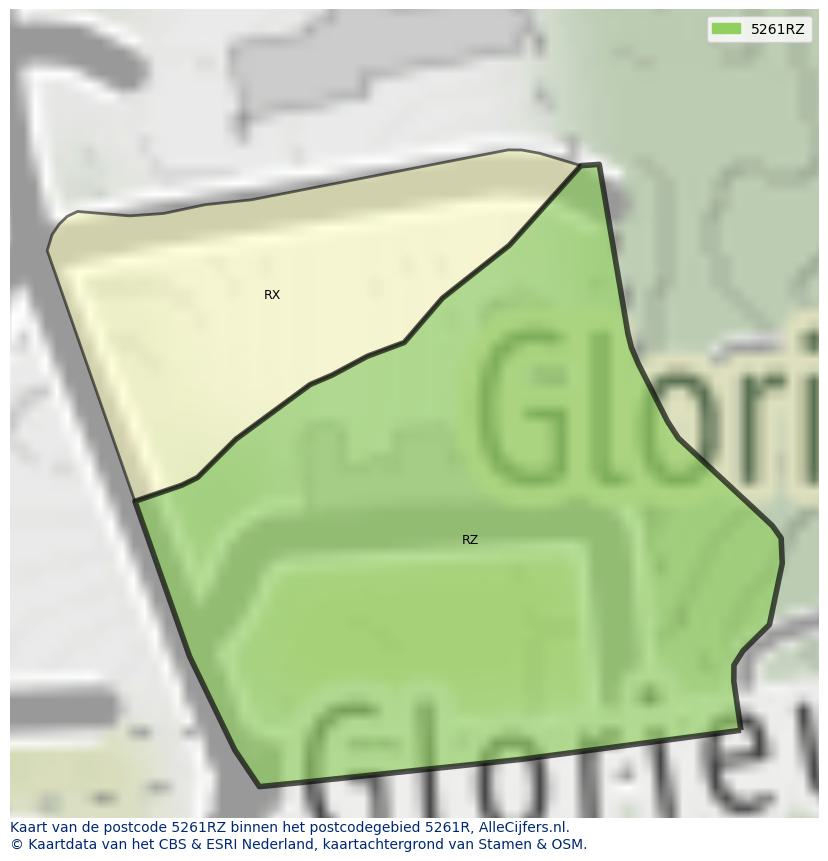 Afbeelding van het postcodegebied 5261 RZ op de kaart.