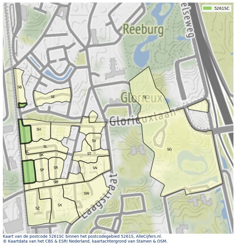 Afbeelding van het postcodegebied 5261 SC op de kaart.