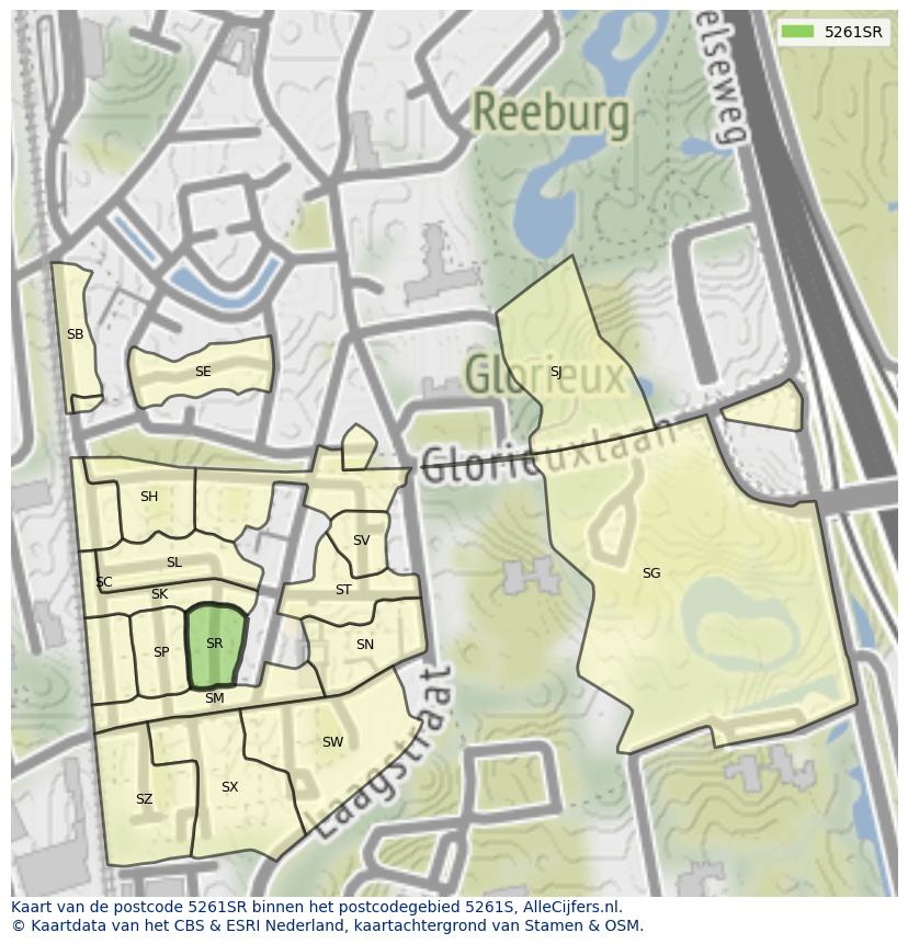 Afbeelding van het postcodegebied 5261 SR op de kaart.