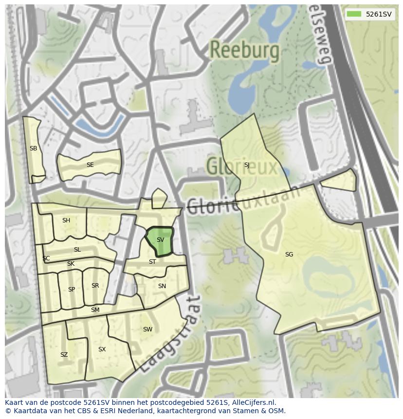 Afbeelding van het postcodegebied 5261 SV op de kaart.