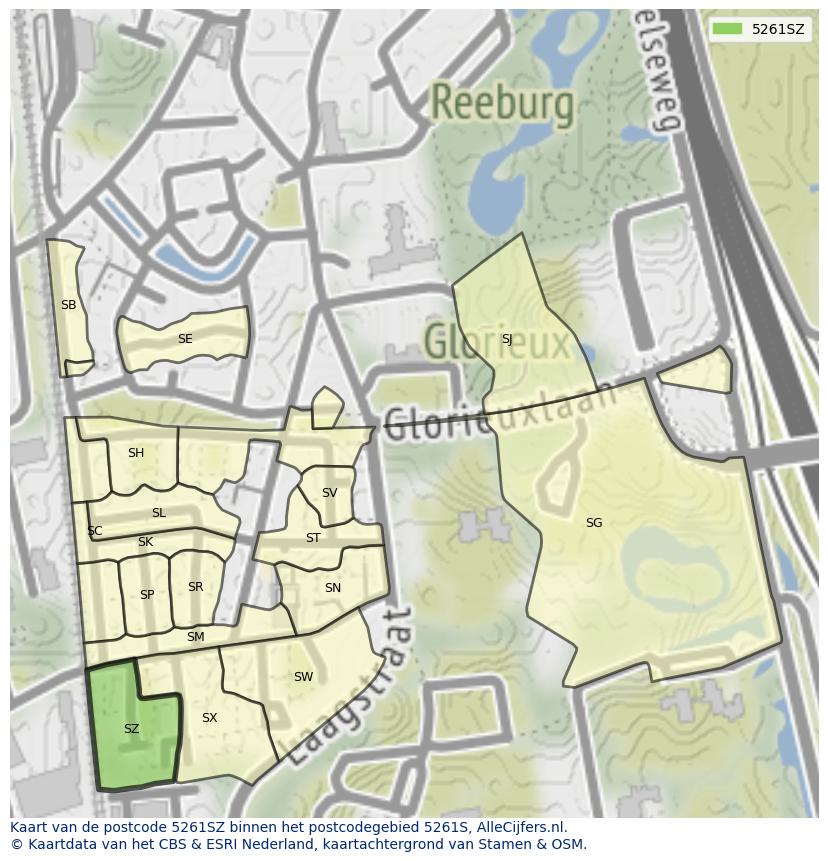 Afbeelding van het postcodegebied 5261 SZ op de kaart.
