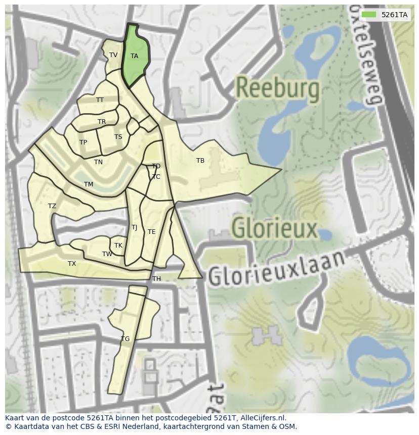 Afbeelding van het postcodegebied 5261 TA op de kaart.