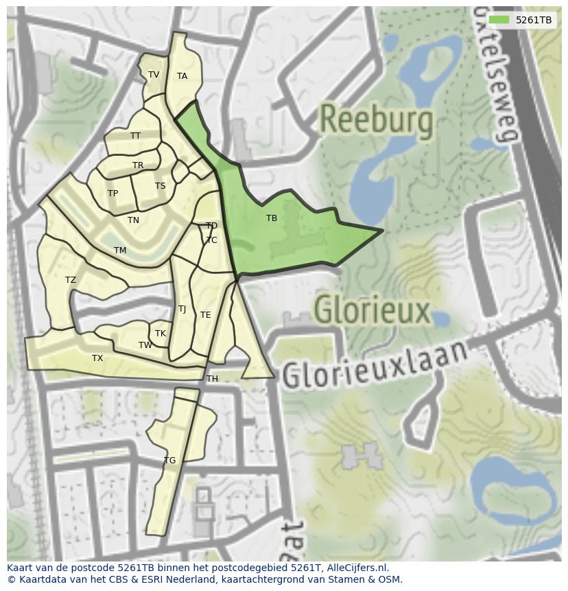 Afbeelding van het postcodegebied 5261 TB op de kaart.