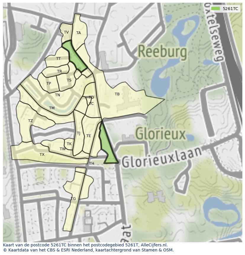 Afbeelding van het postcodegebied 5261 TC op de kaart.