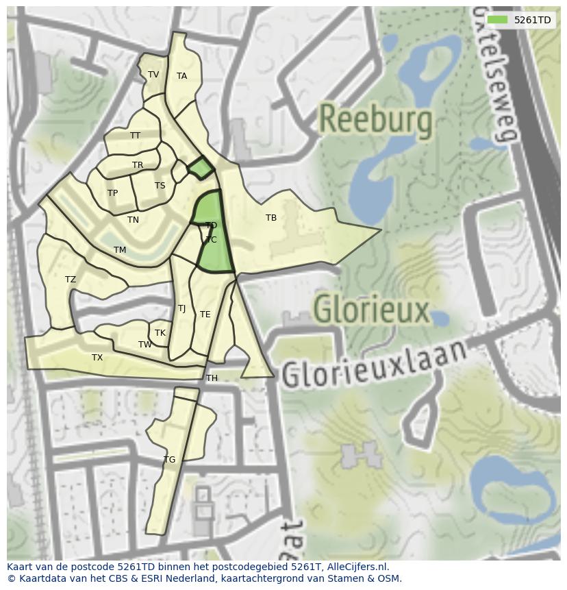 Afbeelding van het postcodegebied 5261 TD op de kaart.