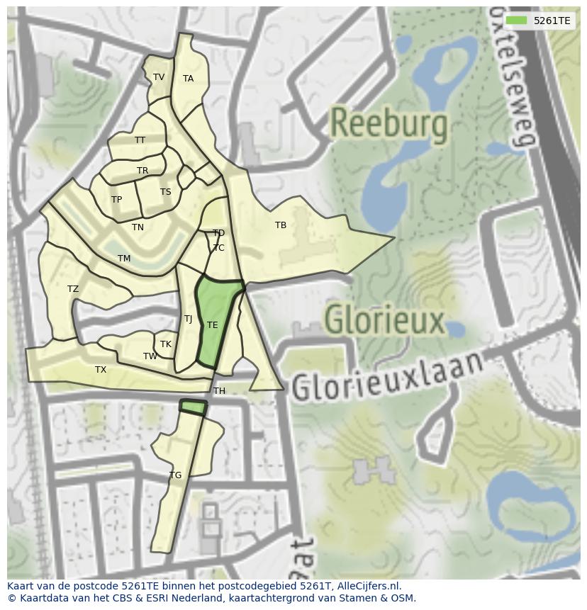 Afbeelding van het postcodegebied 5261 TE op de kaart.
