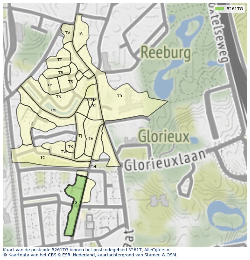 Afbeelding van het postcodegebied 5261 TG op de kaart.