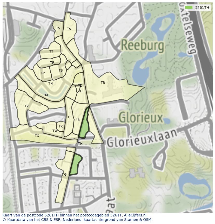 Afbeelding van het postcodegebied 5261 TH op de kaart.