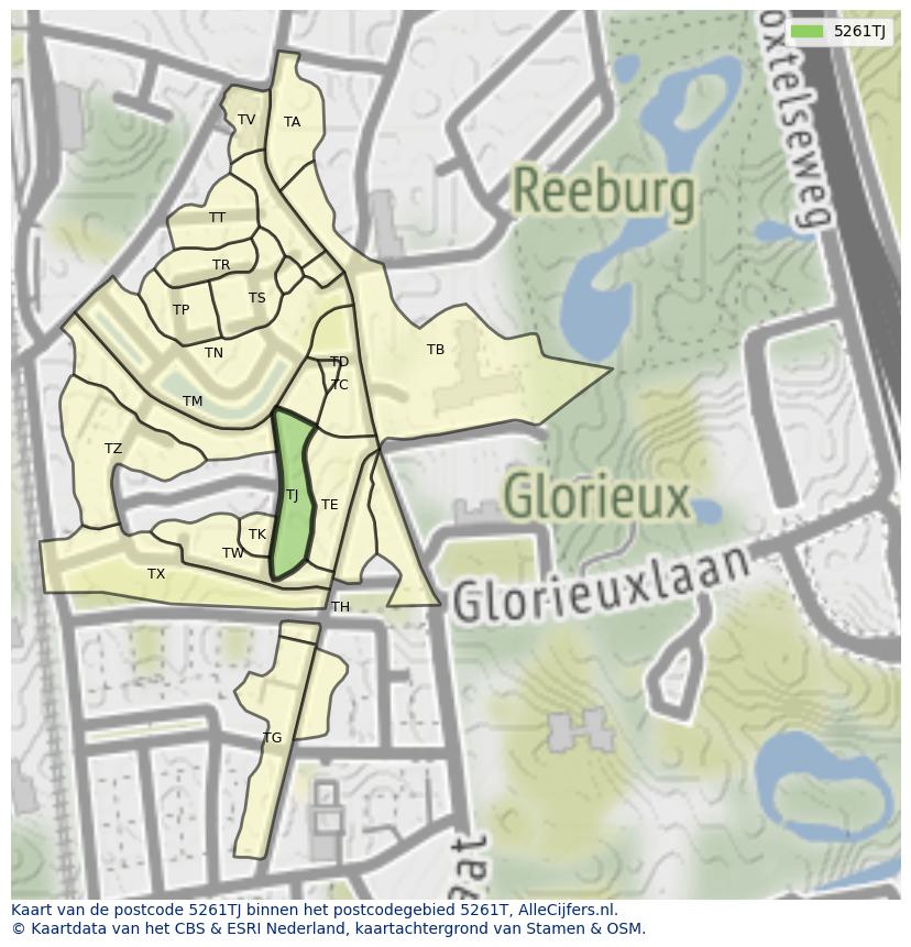 Afbeelding van het postcodegebied 5261 TJ op de kaart.