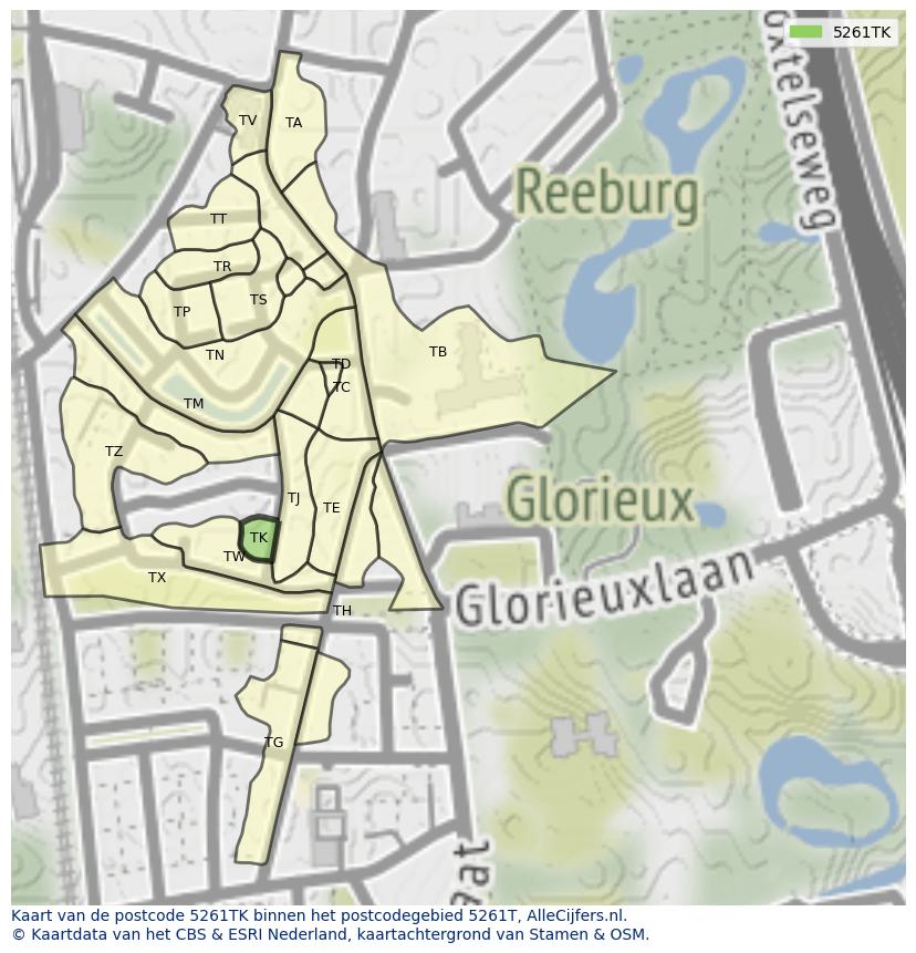 Afbeelding van het postcodegebied 5261 TK op de kaart.