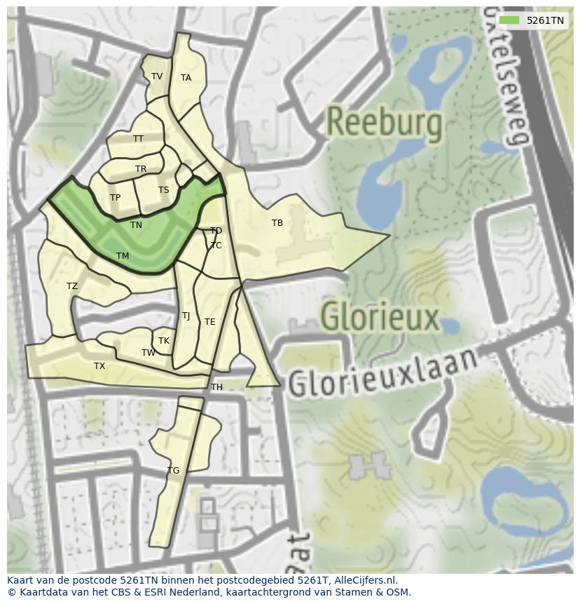 Afbeelding van het postcodegebied 5261 TN op de kaart.