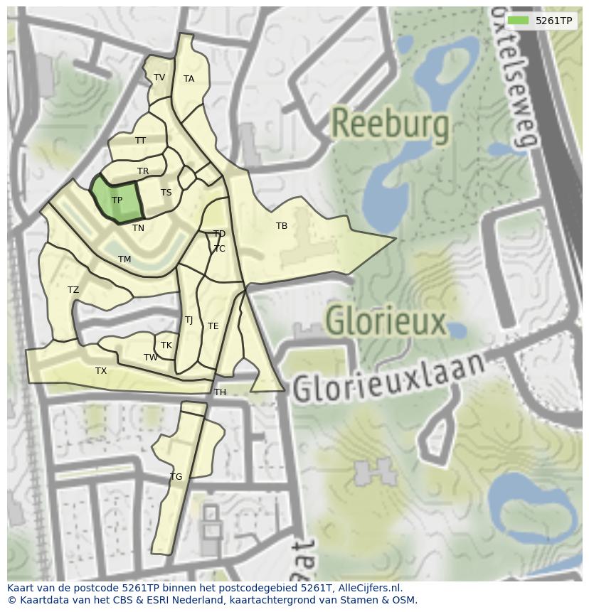 Afbeelding van het postcodegebied 5261 TP op de kaart.