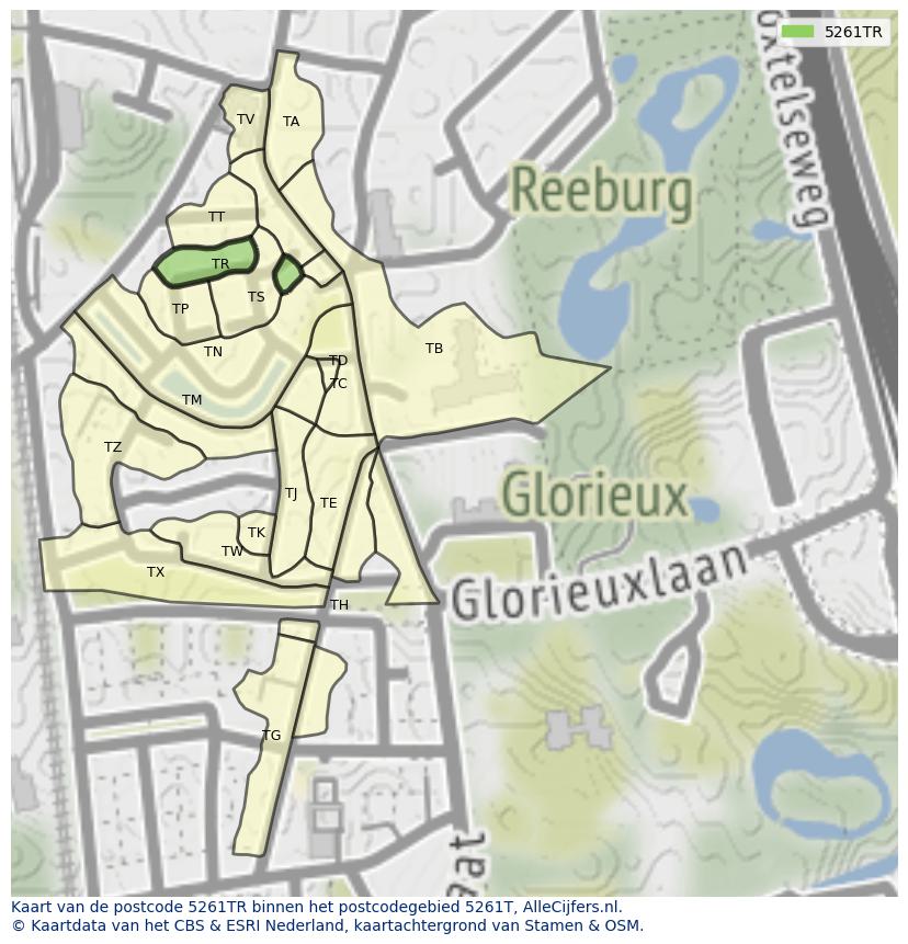 Afbeelding van het postcodegebied 5261 TR op de kaart.