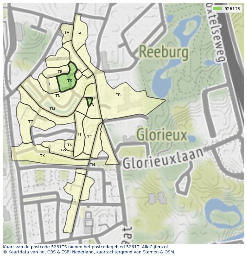 Afbeelding van het postcodegebied 5261 TS op de kaart.