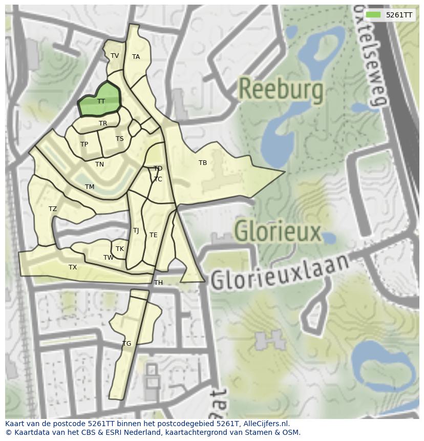 Afbeelding van het postcodegebied 5261 TT op de kaart.
